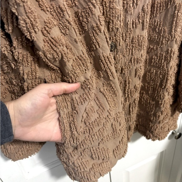 Vintage Brown Chenille Floral Rosette Collared Button Down Jacket Shacket XL 90s - Picture 4 of 9